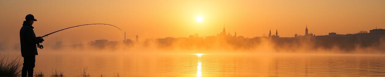 Angler an der Donau in Wien bei Sonnenaufgang